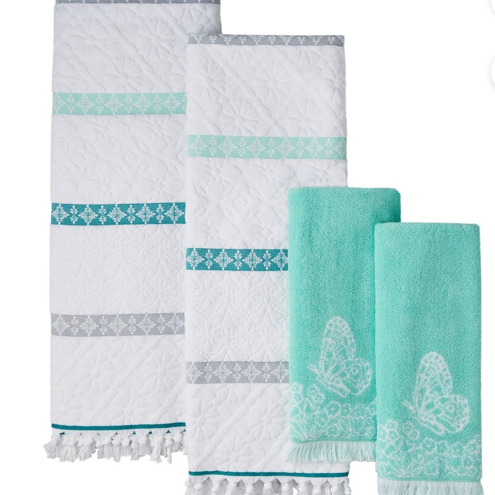 The Pioneer Woman NWT 4 Piece Bath & Hand Towel Set Teal Butterfly